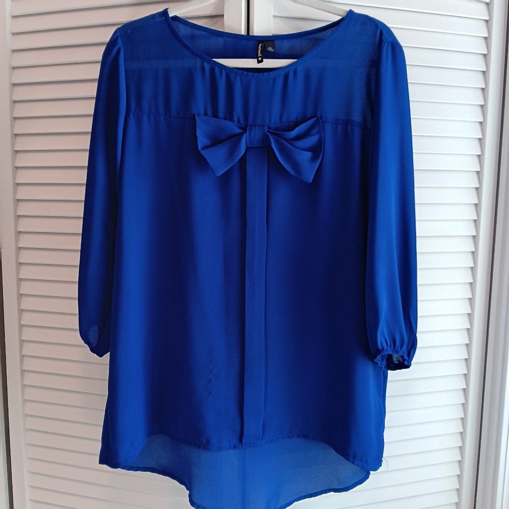 Women's Blue Top with Bow Detail
